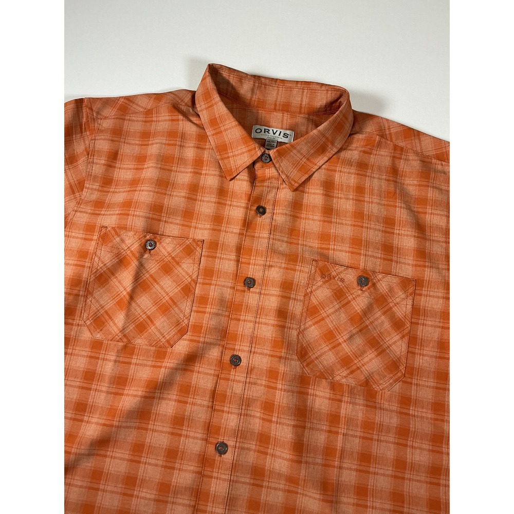 Orvis Classic Collection Men's Performance Short Sleeve Orange Plaid Size XXL